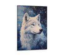 DSJXJZ Poster decorativo da parete su tela con ritratto di lupo bianco con cielo notturno stellato e decorazione moderna per camera da letto 30 x 45 cm