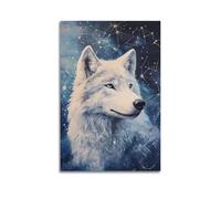DSJXJZ Poster decorativo da parete su tela con ritratto di lupo bianco con cielo notturno stellato e decorazione moderna per camera da letto 30 x 45 cm