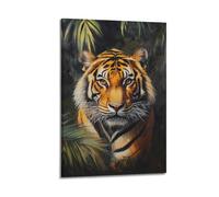 DSJXJZ Poster decorativo da parete su tela con ritratto realistico di una tigre maestosa tra fogliame e decorazione moderna per la camera da letto (50 x 75 cm)