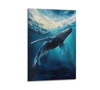 DSJXJZ Poster decorativo da parete su tela con scena sottomarina di megattera e onde dell'oceano illuminate dal sole e decorazione moderna per la camera da letto, 50 x 75 cm