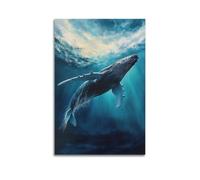 DSJXJZ Poster decorativo da parete su tela con scena subacquea di megattere con onde dell'oceano illuminate dal sole, poster decorativo da parete e decorazione moderna per la camera da letto, 20 x 30