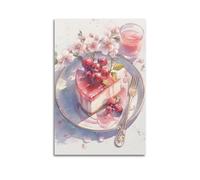 DSJXJZ Poster decorativo da parete su tela con torta di ciliegie e bevande rosa, decorazione moderna per la camera da letto, 20 x 30 cm