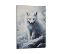 DSJXJZ Poster decorativo da parete su tela con una splendida volpe artica con gli occhi arancioni ipnotizzanti in scena invernale, decorazione moderna per la camera da letto (30 x 45 cm)
