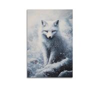 DSJXJZ Poster decorativo da parete su tela con una splendida volpe artica con gli occhi arancioni ipnotizzanti in scena invernale, decorazione moderna per la camera da letto (30 x 45 cm)