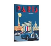 DSJXJZ Poster decorativo da parete su tela con vista notturna di Parigi e viaggi in città, poster moderno per la camera da letto, 30 x 45 cm