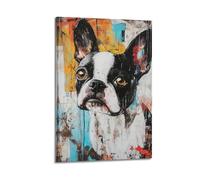 DSJXJZ Poster decorativo da parete su tela con vivace ritratto astratto di un Boston Terrier con colori vivaci e decorazione moderna per la camera da letto, 30 x 45 cm