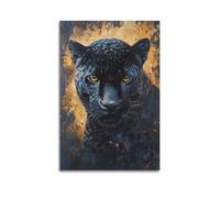 DSJXJZ Poster decorativo da parete su tela con vivaci pantere nere con occhi dorati e dinamico effetto schizzi, decorazione moderna per la camera da letto, 30 x 45 cm