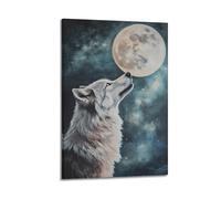 DSJXJZ Poster decorativo da parete su tela, motivo: lupo ululante sotto la luna piena nel cielo stellato, decorazione moderna per la camera da letto, 20 x 30 cm