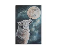 DSJXJZ Poster decorativo da parete su tela, motivo: lupo ululante sotto la luna piena nel cielo stellato, decorazione moderna per la camera da letto, 60 x 90 cm