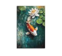 DSJXJZ Poster decorativo da parete su tela, motivo: pesci koi che nuotano tra i gigli, decorazione moderna per la camera da letto, 30 x 45 cm
