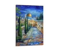 DSJXJZ Poster su tela con immagine di olio religioso islamico, con vista notturna della città santa, decorazione moderna per camera da letto, 50 x 75 cm