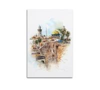 DSJXJZ Poster su tela con paesaggio religioso islamico ad acquerello - schizzo - stile città santa paesaggio decorativo da parete e decorazione moderna per la camera da letto 30 x 45 cm