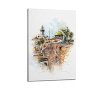 DSJXJZ Poster su tela con paesaggio religioso islamico ad acquerello - schizzo - stile città santa paesaggio decorativo da parete e decorazione moderna per la camera da letto (50 x 75 cm)