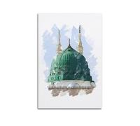 DSJXJZ Poster su tela con pittura ad acquerello religiosa islamica verde a cupola e moschea, decorazione moderna per camera da letto, 20 x 30 cm