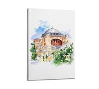 DSJXJZ Poster su tela con stampa religiosa islamica ad acquerello, stile Hagia Sophia Architettura, decorazione moderna per camera da letto, 50 x 75 cm