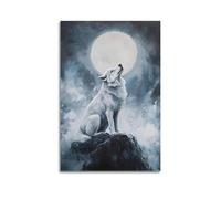 DSJXJZ Quadro decorativo da parete con lupo bianco che ulula alla luna piena, misteriosa opera d'arte decorativa da parete su tela e decorazione moderna per la camera da letto, 60 x 90 cm