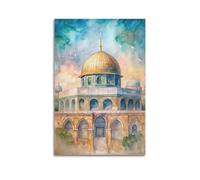 DSJXJZ Quadro decorativo da parete in stile acquerello religioso con cupola e moschea, poster su tela e moderna decorazione per la camera da letto, 30 x 45 cm