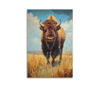 DSJXJZ Quadro decorativo da parete su tela con bufalo vivace nella prateria dorata sotto il cielo sereno e decorazione moderna per la camera da letto 30 x 45 cm