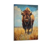 DSJXJZ Quadro decorativo da parete su tela con bufalo vivace nella prateria dorata sotto il cielo sereno e decorazione moderna per la camera da letto 30 x 45 cm