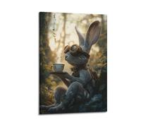 DSJXJZ Quadro decorativo da parete su tela con coniglio Steampunk che si gode una tazza di tè nella foresta, decorazione moderna per la camera da letto, 40 x 60 cm