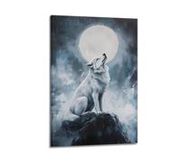 DSJXJZ Quadro decorativo da parete su tela con lupo bianco che ulula alla luna piena, misteriosa opera d'arte decorativa da parete e decorazione moderna per la camera da letto, 30 x 45 cm