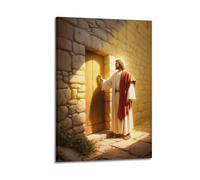 DSJXJZ Quadro decorativo da parete su tela, motivo: Gesù religioso alla porta, decorazione moderna per camera da letto, 50 x 75 cm