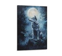 DSJXJZ Quadro decorativo da parete su tela, motivo: lupo solitario sotto la luna piena, misteriosa notte misteriosa, decorazione moderna per camera da letto, 60 x 90 cm