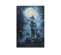 DSJXJZ Quadro decorativo da parete su tela, motivo: lupo solitario sotto la luna piena, misteriosa notte misteriosa, decorazione moderna per camera da letto, 60 x 90 cm