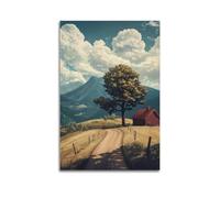 DSJXJZ Quadro decorativo su tela con paesaggio rurale sereno, albero solitario, casa rossa e sentiero sterrato, decorazione moderna per camera da letto, 20 x 30 cm