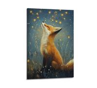 DSJXJZ Stampa decorativa su tela, motivo: volpe che guarda le stelle scintillanti nel prato, decorazione moderna per camera da letto, 50 x 75 cm