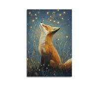 DSJXJZ Stampa decorativa su tela, motivo: volpe che guarda le stelle scintillanti nel prato, poster da parete e decorazione moderna per la camera da letto, 30 x 45 cm