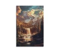 DSJXJZ Stampa su tela decorativa da parete con maestosa montagna con cascata e foresta sotto il cielo drammatico, decorazione moderna per la camera da letto, 40 x 60 cm