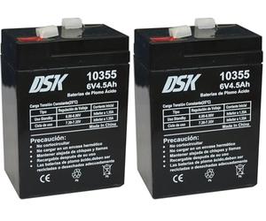 DSK 10355 - Batteria al piombo sigillata AGM ricaricabile da 6V 4,5 Ah. Ideale per allarmi domestici e industriali, giocattoli elettrici, recinzioni, bilance e dispositivi per la mobilità, Nero
