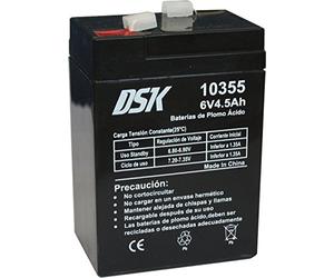 DSK 10355 - Batteria al piombo sigillata AGM ricaricabile da 6V 4,5 Ah. Ideale per allarmi domestici e industriali, giocattoli elettrici, recinzioni, bilance e dispositivi per la mobilità, Nero