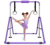 Dskeuzeew Barra da Ginnastica Pieghevole con Anelli - Barra Kip Regolabile su 5 Altezze per Bambini, Sbarra per Ginnastica Estensibile, Limite di Peso 68 kg, Robusta per Uso Domestico Intern