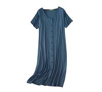 DSKK Camicia da Notte Donna Manica Corta con Bottoni in Modal Viscosa Camicia da Notte Gravidanza Allattamento Estate (Blu,M)