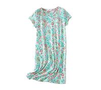 DSKK Camicia da Notte Donna Maniche Corte Cotone estive Camicie da Notte da Donna Cotone Taglie Forti (Verde-3,M)