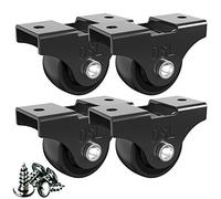 DSL - Set di 4 ruote piroettanti fisse piccole, 25 mm, resistenti, in gomma, per mobili, fino a 60 kg, colore: nero + ruote di montaggio per mobili