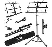 DSL Supporto per spartiti musicali - Supporto per spartiti con luci e borsa per il trasporto - Supporto per spartiti in metallo robusto, portatile, pieghevole, altezze regolabili, nero