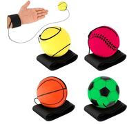 DSLSQD 4 palline di ritorno da polso, 5,1 cm, in gomma, con cordino, palla da polso, include pallacanestro, baseball e calcio, per adolescenti e adulti, per esercizi al polso o gioco (luminoso)