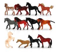DSLSQD Set di 12 figure di cavallo, 3-7 cm, realistiche e dettagliate, in plastica, con puledro, set da gioco, topper per torte, regalo di Natale, compleanno, giocattolo educativo per ragazzi e