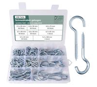 DSM - Set di 190 ganci a vite curvi con filettatura per legno, acciaio zincato, antiruggine e facile da montare, per legno, cemento, muratura, ganci da parete, ganci da soffitto, viti a gancio, ganci