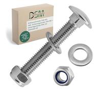 DSM - Viti a testa tonda M8 x 16 mm secondo DIN 603 - M8 madre di sicurezza DIN 985 & rondelle DIN 125 - Acciaio inox A2/V2A - Viti a testa piatta con attacco quadrato - Dadi di bloccaggio - 25 pezzi