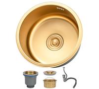 DSMRLEOP Lavello da cucina in acciaio inox, 40 x 40 cm, rivestito in nano-rivestito, 1 vasca, da incasso o da incasso, con sifone, set di scarico e di scarico, facile da pulire