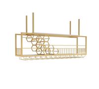 dsmsdre Portabottiglie da Soffitto, Portabottiglie da Soffitto di Grande capacità, Portabicchieri da Vino con Mensola Galleggiante da Bar Industriale, Bottiglie di Vino, Esposito,Gold-120 * 30 * 40cm