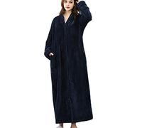 DSNOW Accappatoio da donna in pile accappatoio da bagno caldo per l'inverno, blu marino, XL