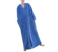 DSNOW Vestaglia da donna in pile con cerniera, a nido d'ape, lunga, soffice, in spugna, per il bagno, abito da notte, Blu, XL