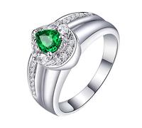 Dsnyu 750 Oro Bianco Reale Anello Coppia, 0,8 carati Smeraldo Anelli per una Signora Argento, Ampio Anello Nozze per Madre Taglia 6,75-25, Oro bianco, Smeraldo