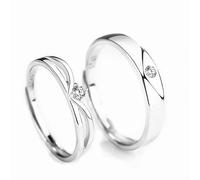 Dsnyu Anelli di fidanzamento Coppia Argento 925 Anelli Matrimonio Coppia Fiore Zirconi Forma Rotonda Gioielli Argento Dimensione Regolabile, Verstellbar, Zirconia cubica