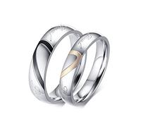 Dsnyu Anelli in acciaio inox per partner, anelli di fidanzamento coppia argento 5 mm 4 mm puzzle cuore vero amore senza pietra anelli di fidanzamento anelli di fidanzamento, Damen Gr. 49 (15.6